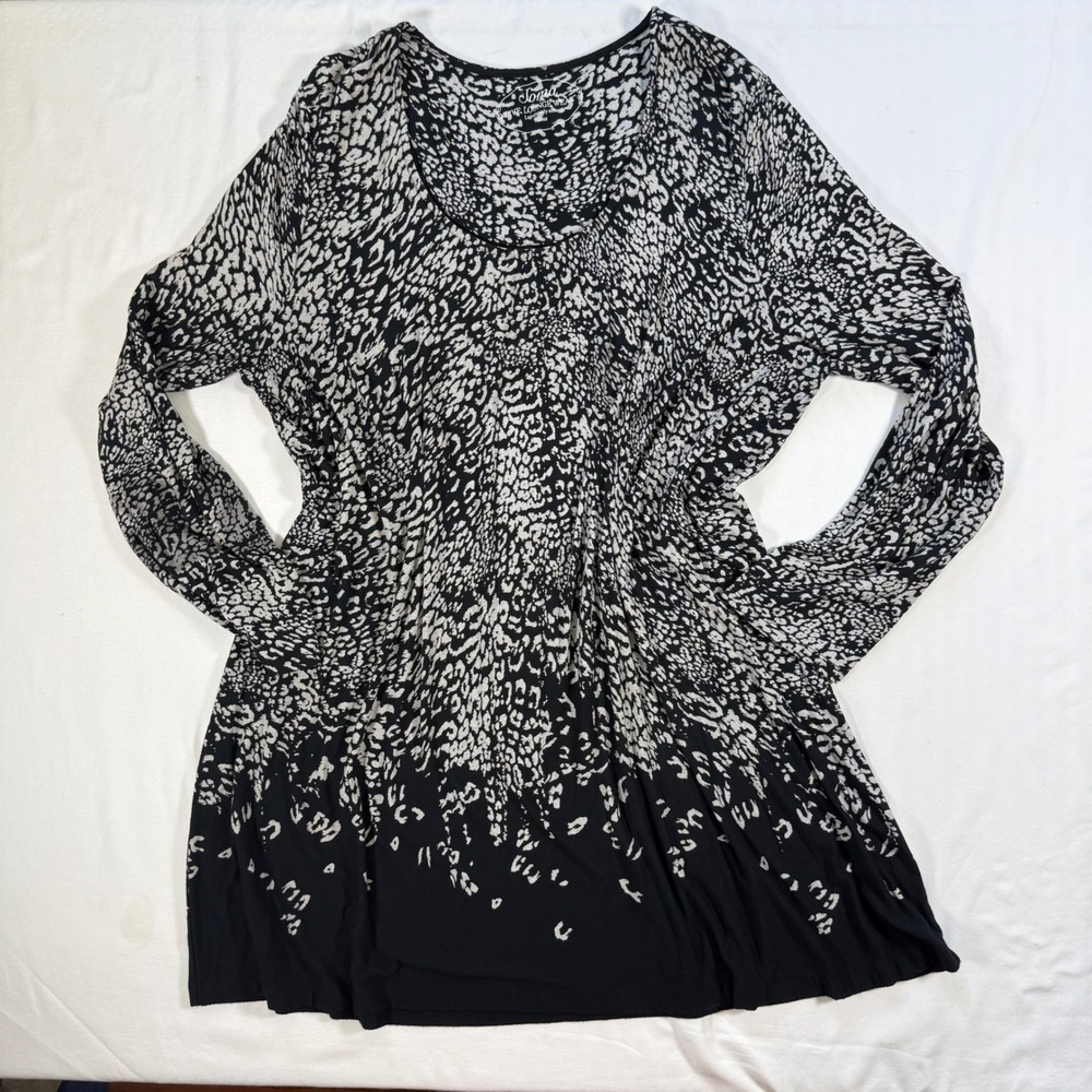 Soma Live Lounge Wear Tunic Top XL Blackβ White Leopard Animal Print Long Sleeve